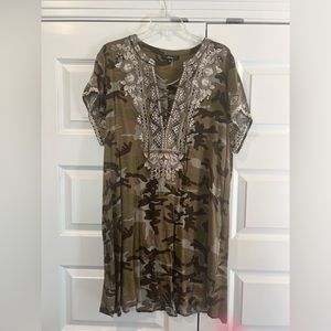 Embroidered Camo Print Dress